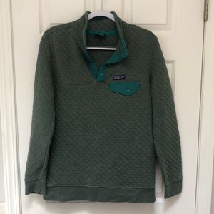 Patagonia Womens Organic Cotton Quilt Snap-T Pullover Jacket, Green/Blue, Medium